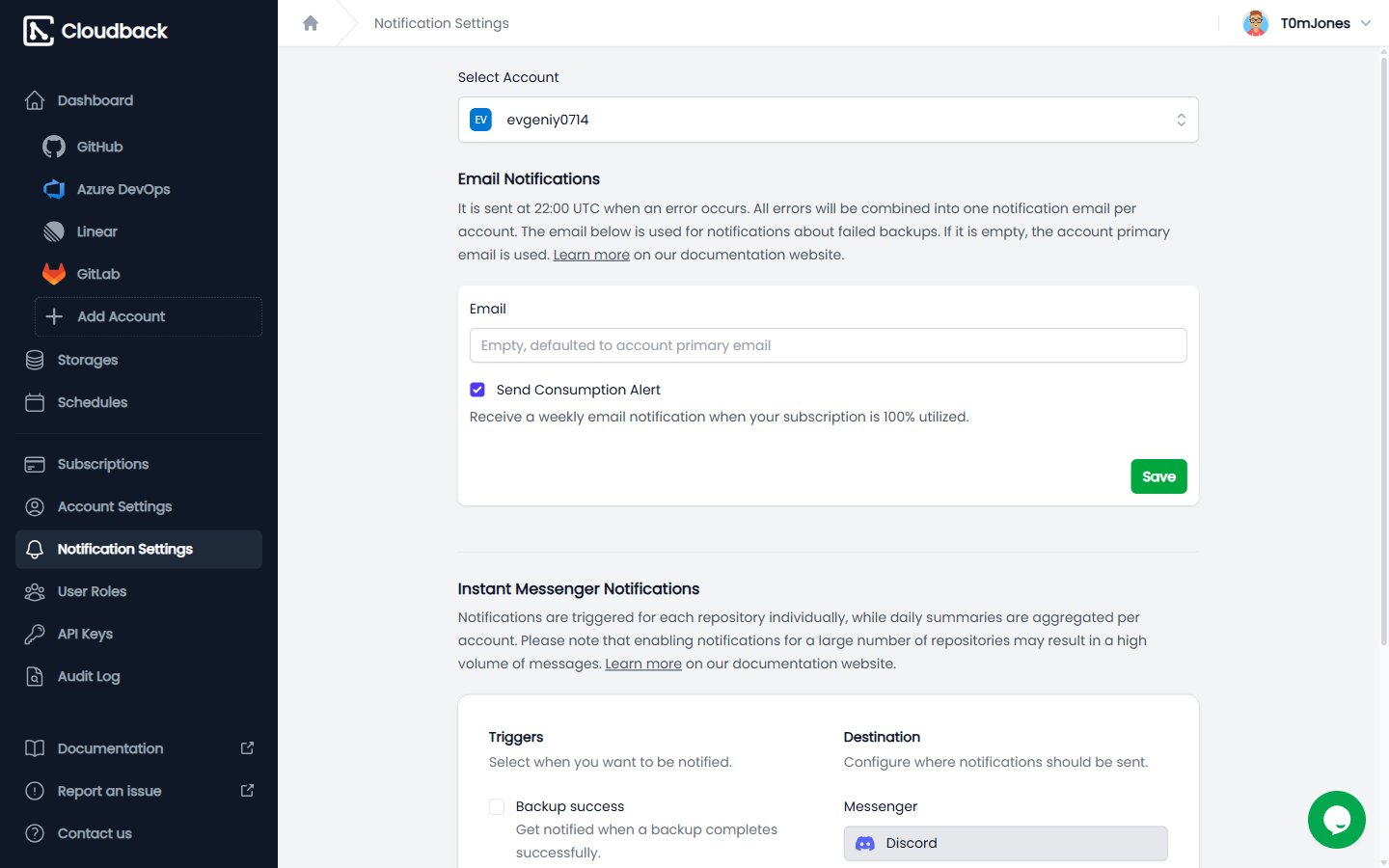 Account notification email