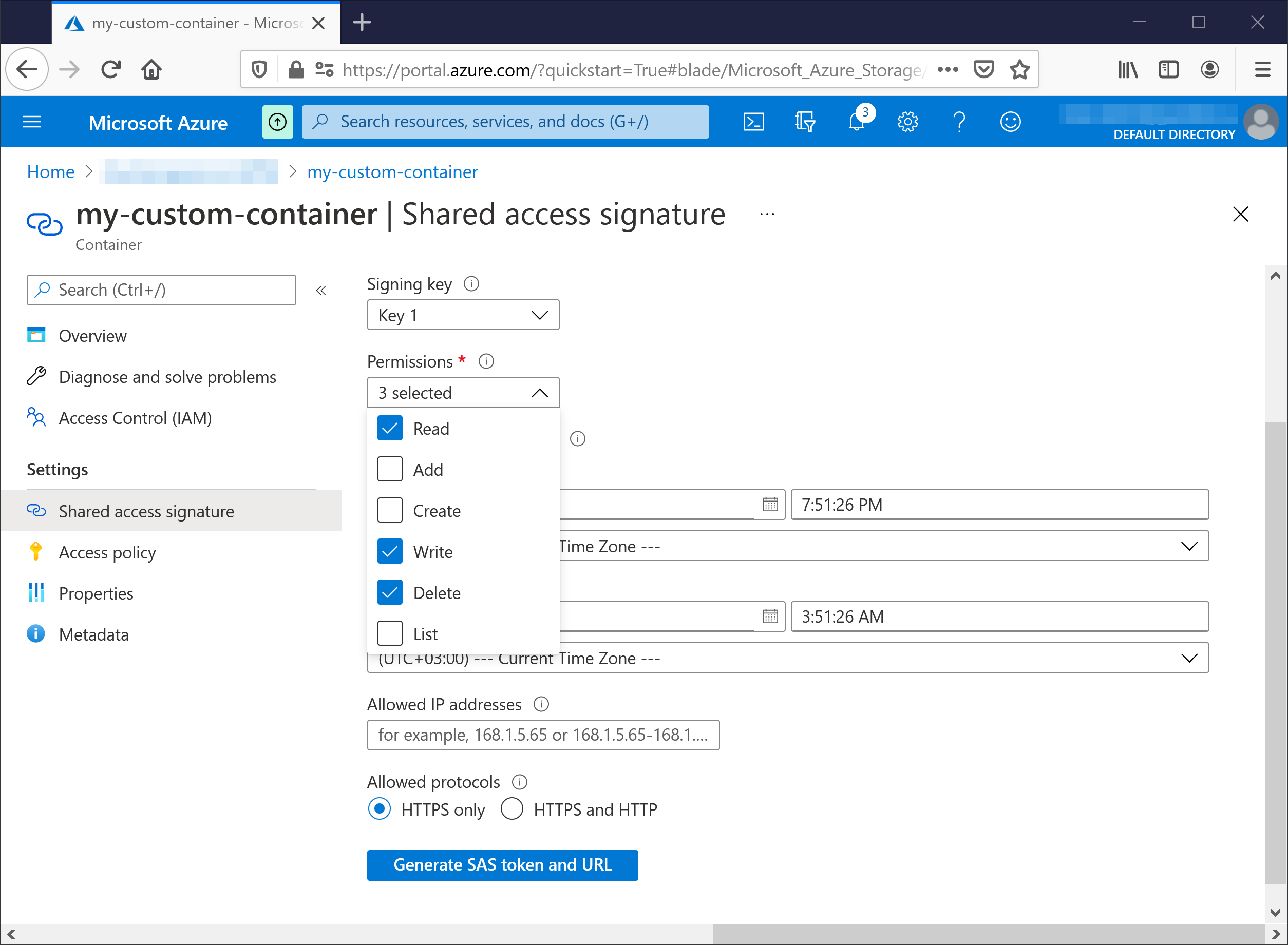 Microsoft Azure Blob Container SAS