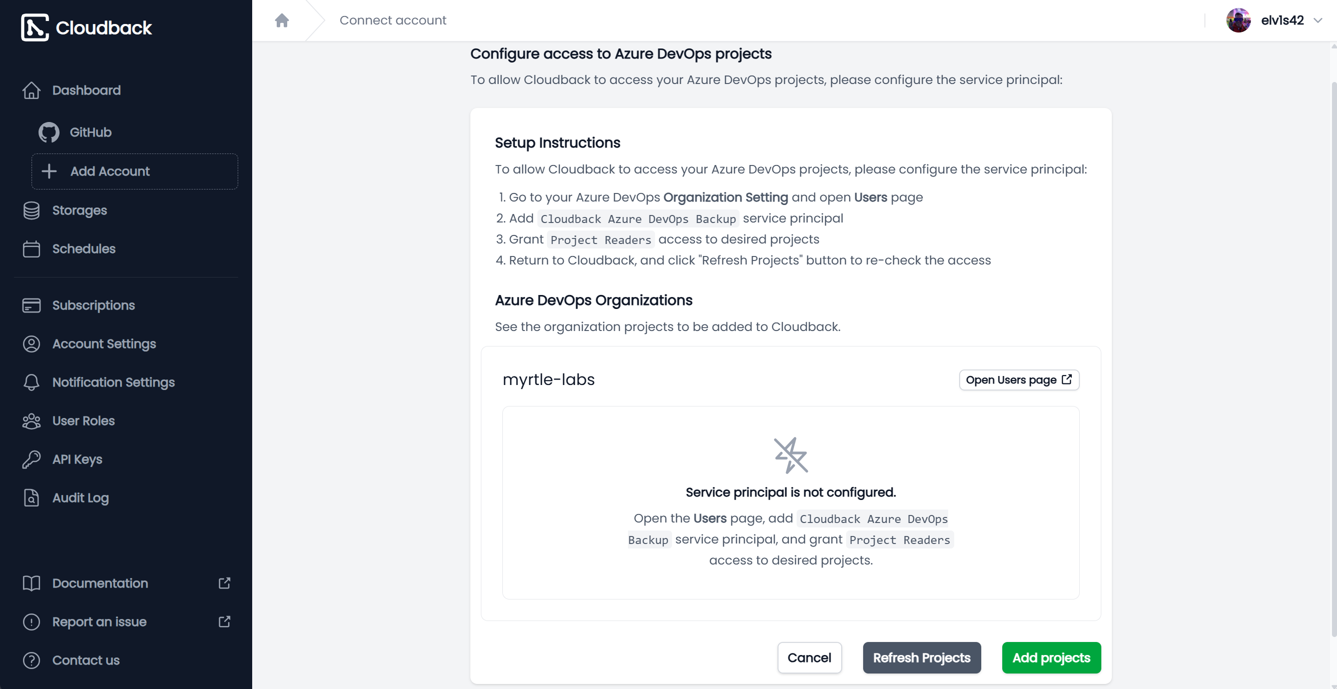 Configure Service Principal account