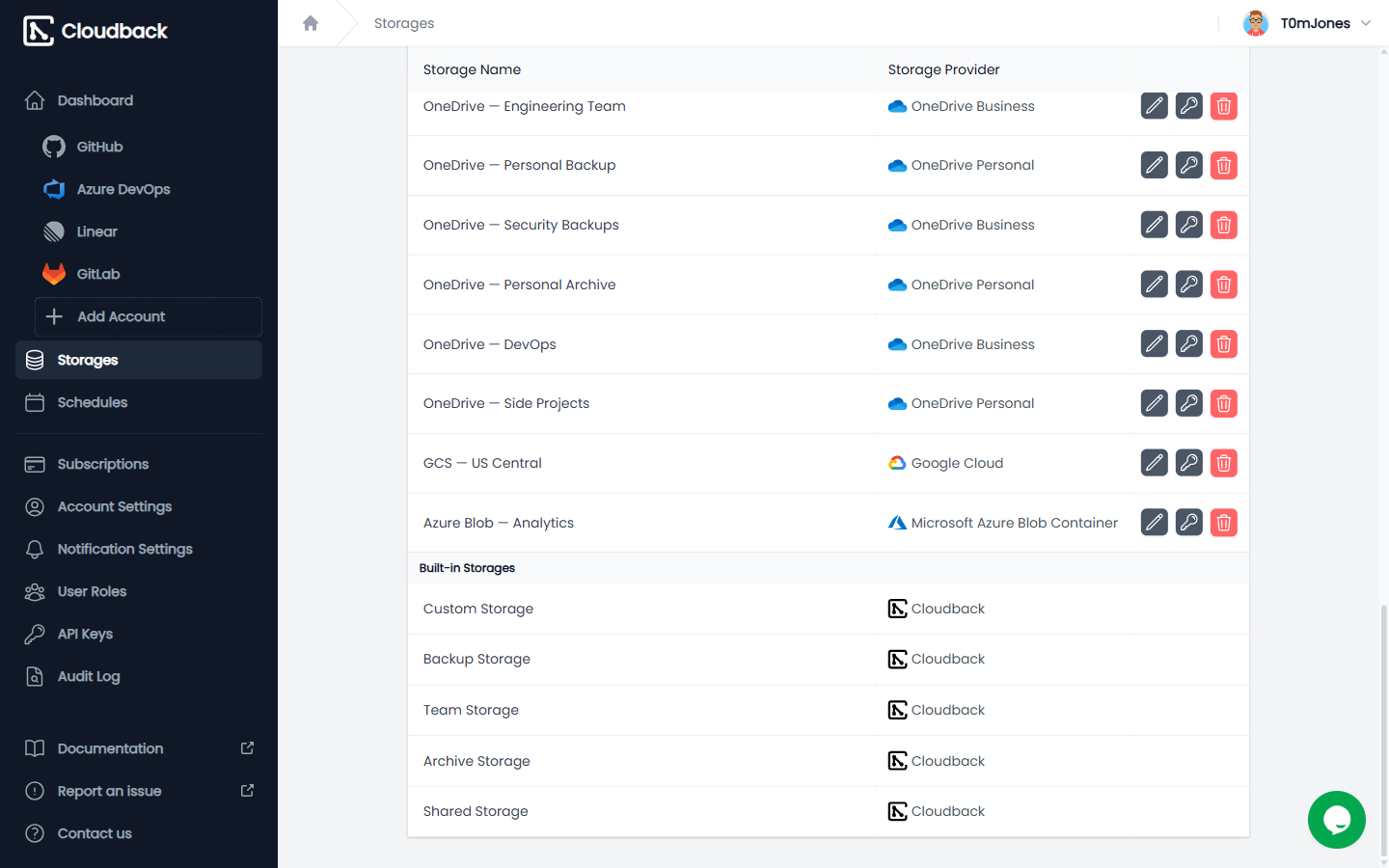 Cloudback managed storages