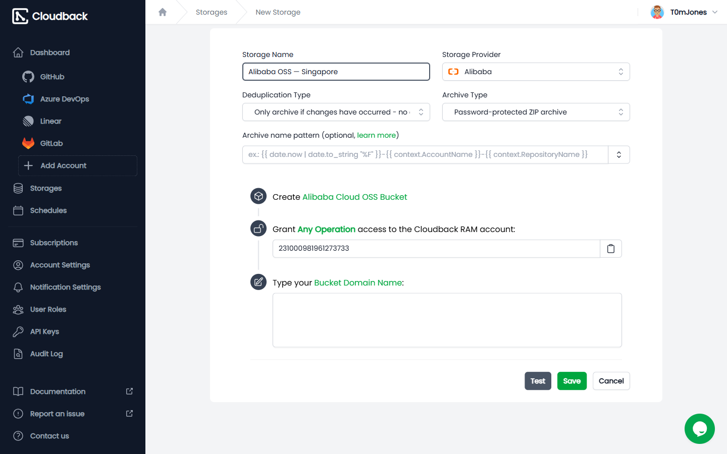 Alibaba Cloud Storage settings