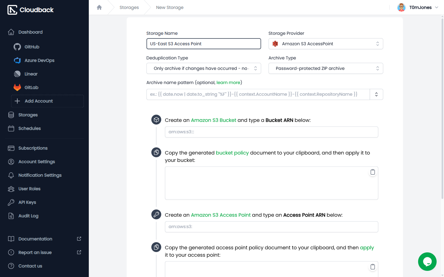 Amazon S3 AccessPoint storage settings