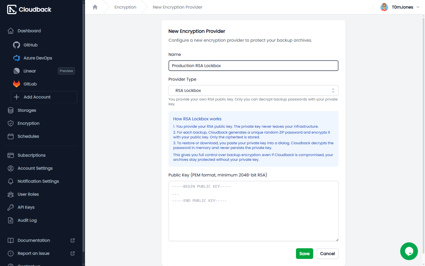 New Encryption Provider form