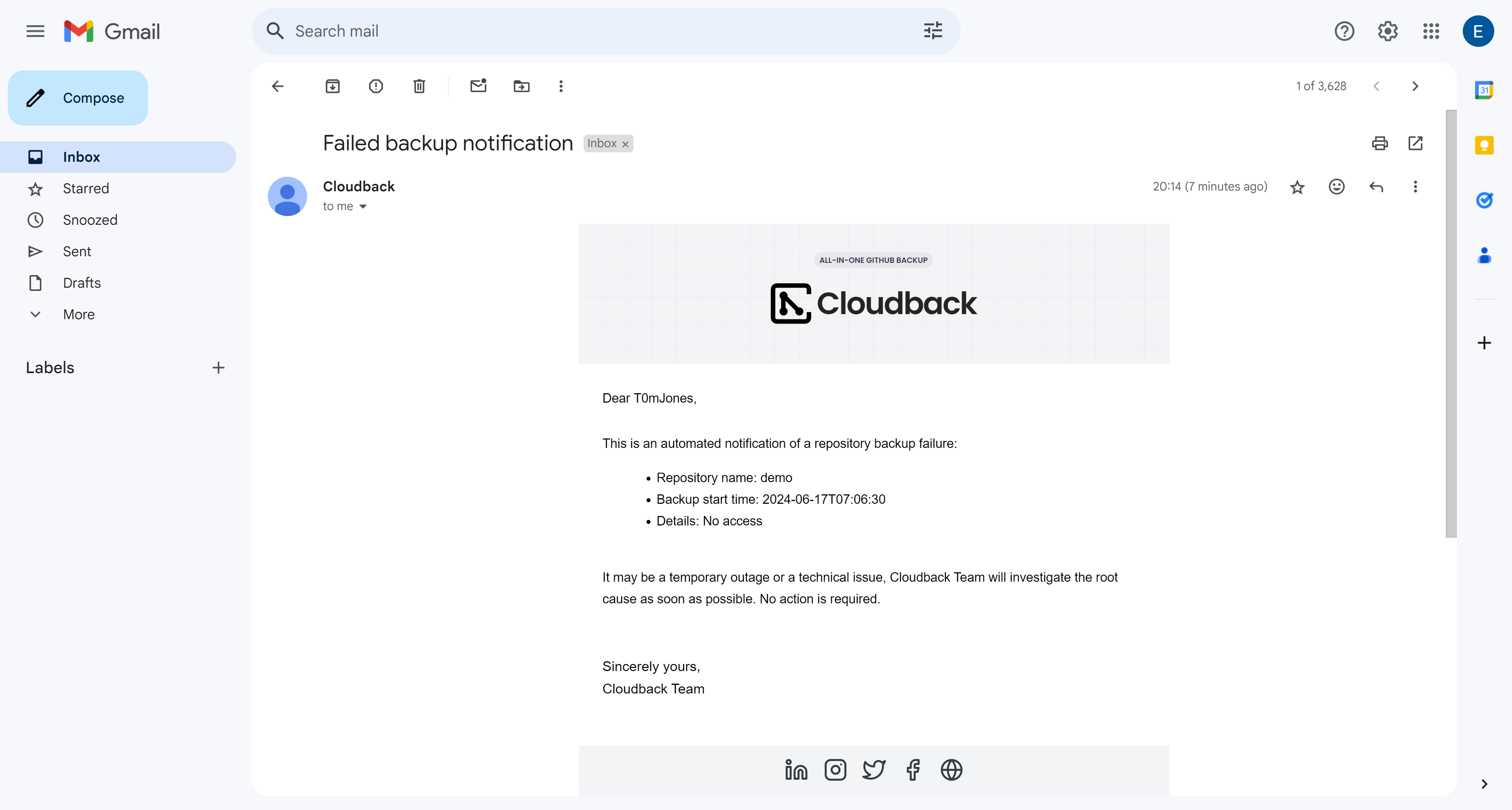 Notification email
