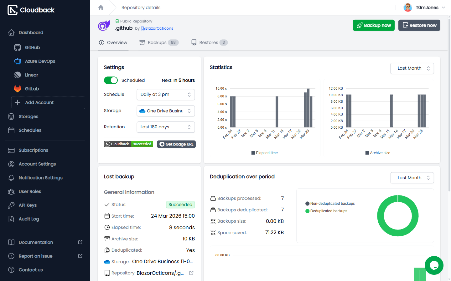 Repository details page