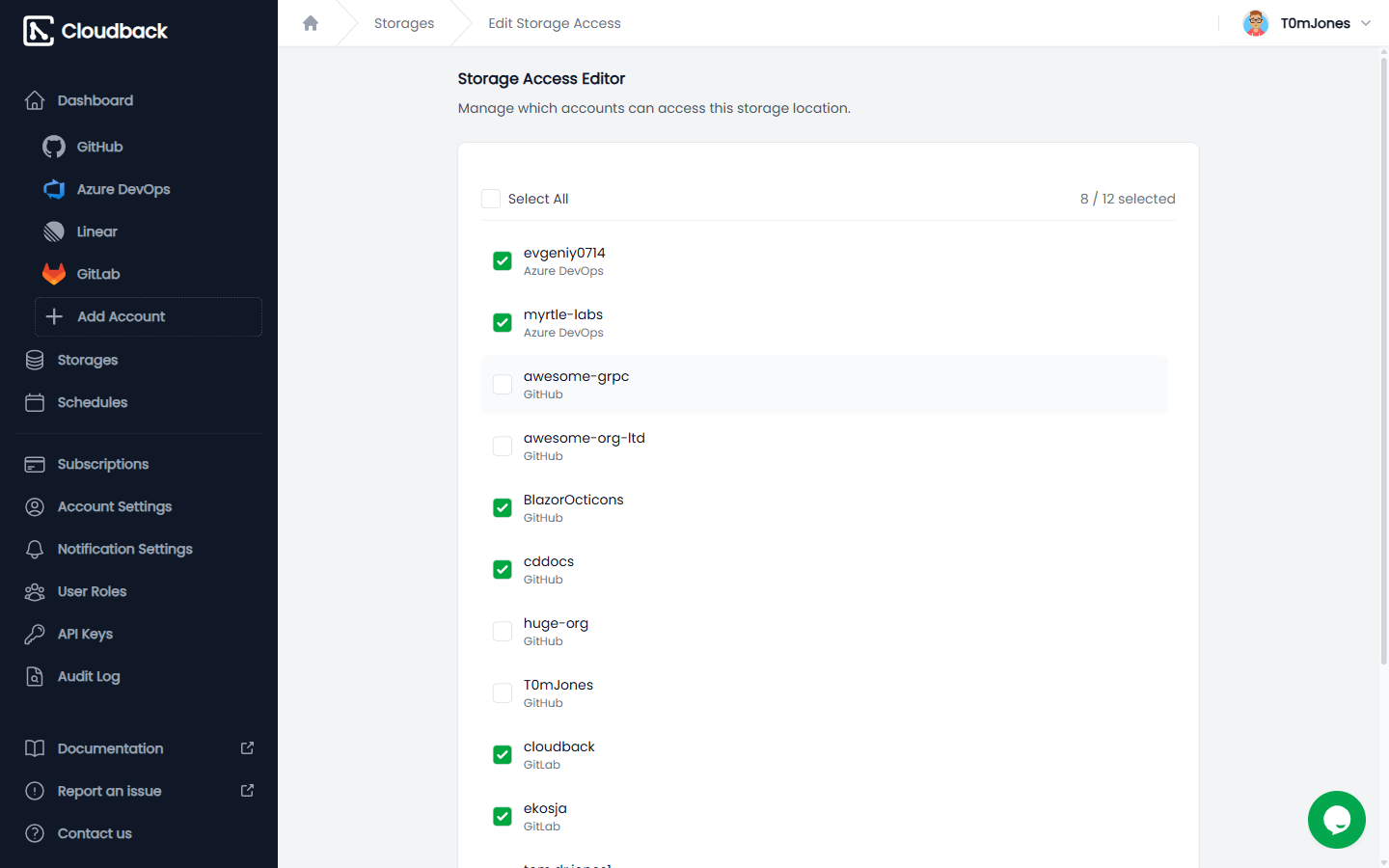 Storage access settings